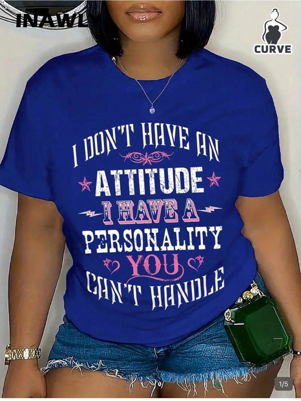 SHEIN Royal Blue Graphic Tee "I Don't Have An Attitude"
